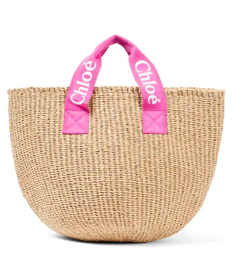 Logo raffia-effect tote bag in brown - Chloe Kids | Mytheresa