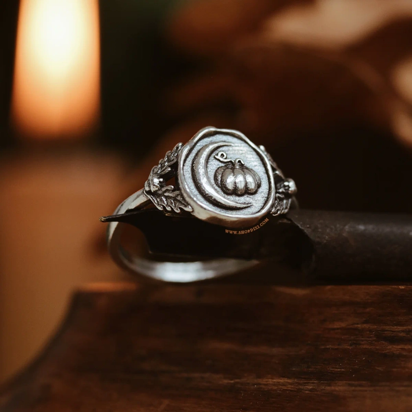 Shop Dixi Autumn Inspired Jewelry | Pumpkin & Crescent Moon Wax Seal Ring