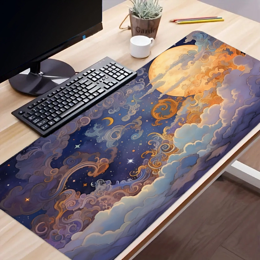 Moon and Sea Starry Night Mouse Pad for Office Computers&amp;Laptop with Cute Designs Printed, Non-Slip Rubber Base Mousepad Gaming Desk Pad