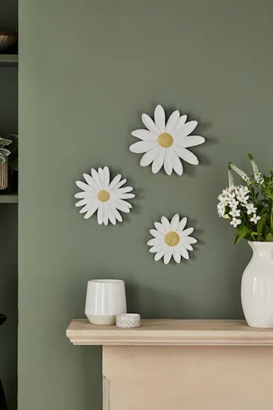 Set of 3 White Daisy Flower Wall Art