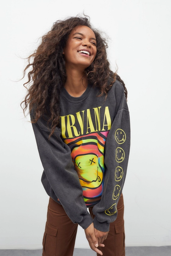 UO Nirvana Smile Overdyed Sweatshirt Urban Outfitters