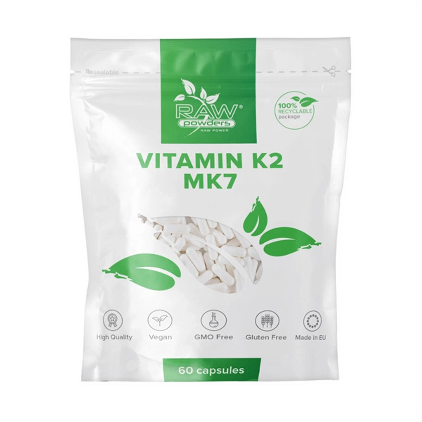 RAW POWDERS VITAMINAS K2 (MK-7), 250 mcg, 60 kapsulių