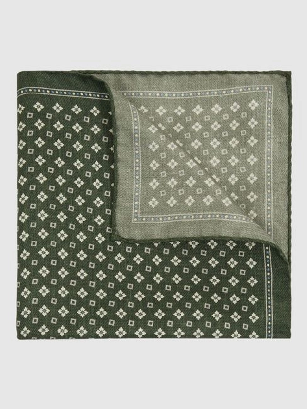 Reversible Silk Pocket Square in Olive - REISS