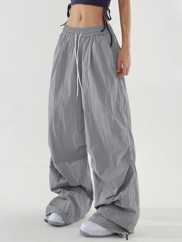 Drawstring Wide Leg Cargo Pants, Y2K Loose Pants For Spring &amp; Summer, Women&#39;s Clothing