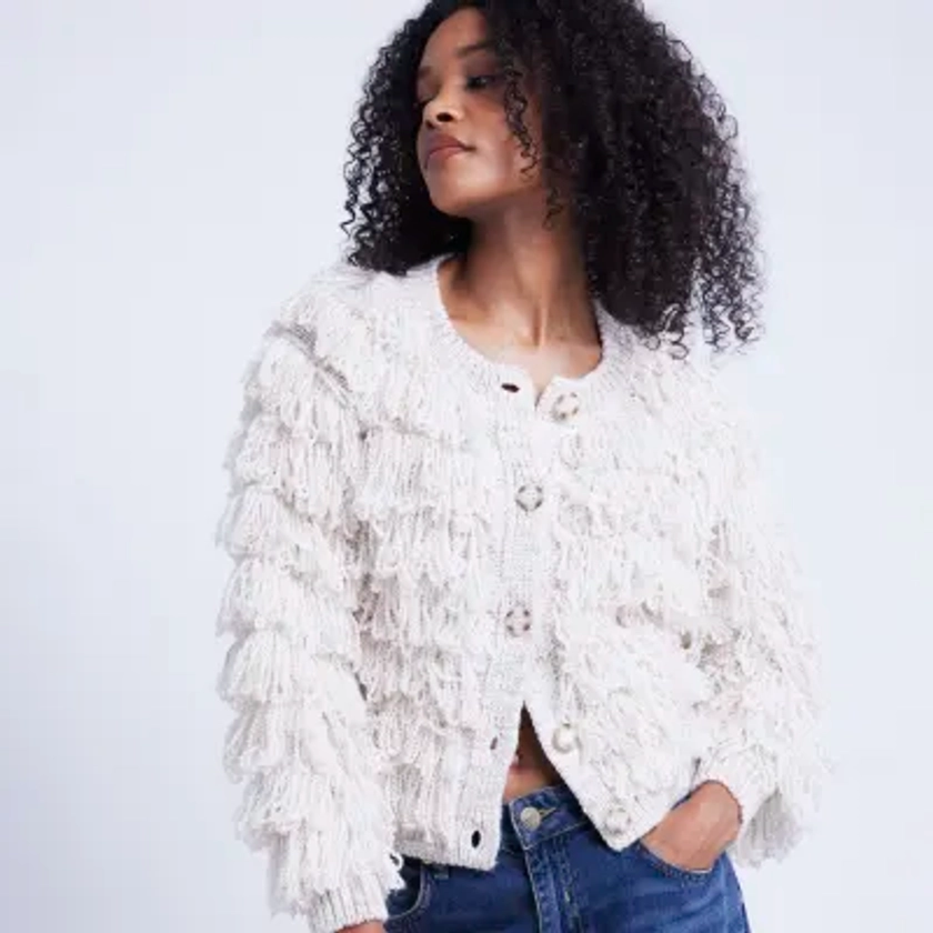 Cream fringe button up cardigan