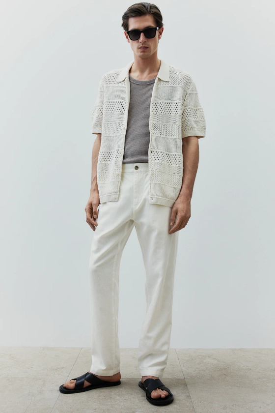 Pantalon Regular Fit en lin mélangé - Blanc - HOMME | H&M FR