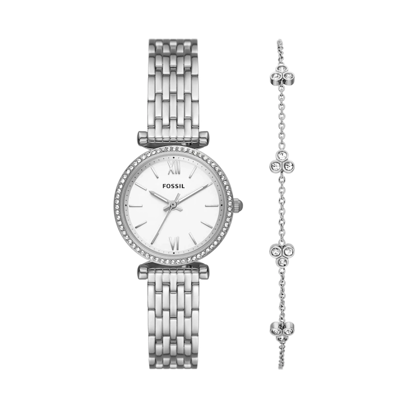 Fossil Carlie Ladies' Stainless Steel Watch and Bracelet Set|H.Samuel