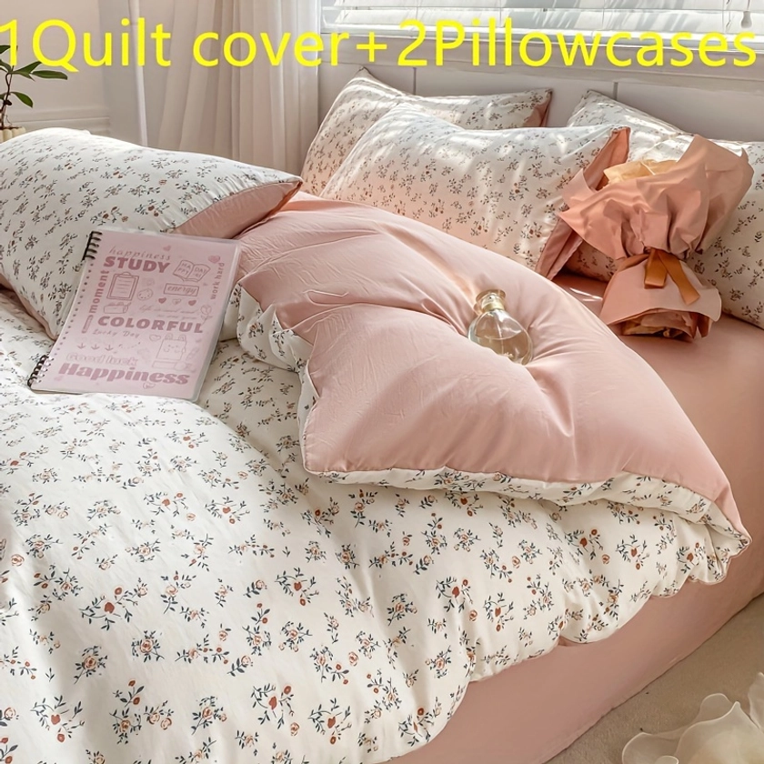 Ensemble de Housse de Couette Respirante à Motif Floral - Comprend 1 Housse de Couette & 2 Taies d'Oreiller, Polyester Doux, Lavable en Machine, Résistant à la Décoloration pour Toutes les Saisons