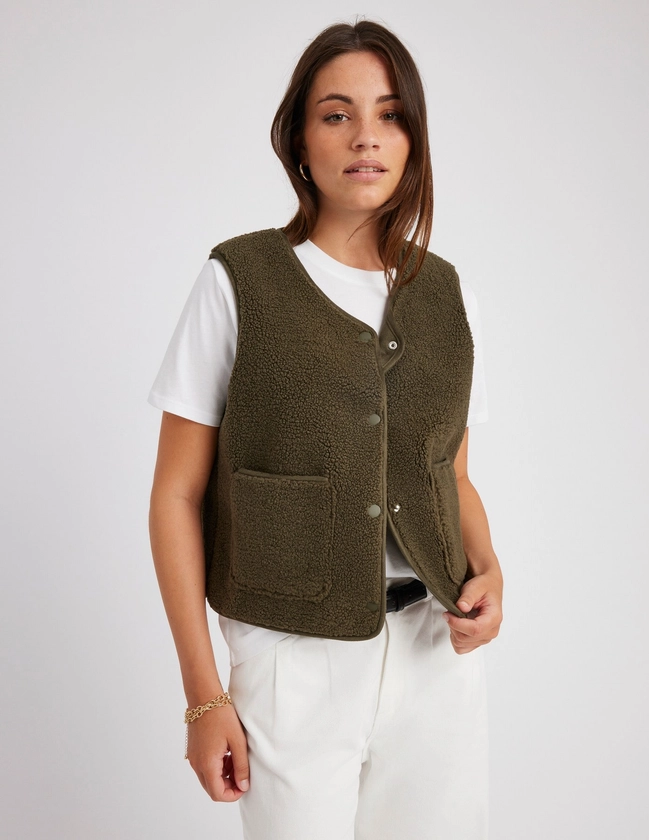 Gilet sans manches en sherpa Vert kaki | BZB