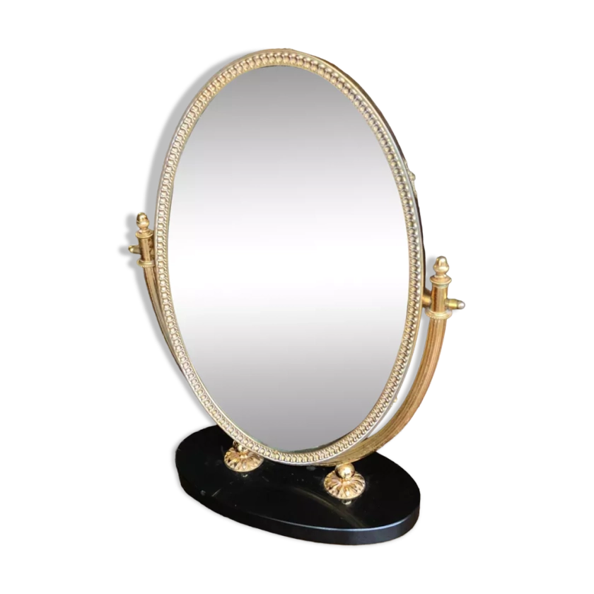 Miroir de table laiton doré avec pied marbre