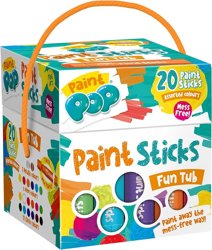 Paint Sticks For Kids - 20 Pack Assorted Colours & Fun Storage Tub - Twist & Paint, Mess-Free, Fast Drying Action, Easy Clean Up, Vibrant Colours, Multi-Surface