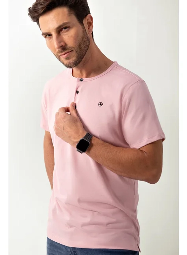 Camiseta Henley Slim Rosa