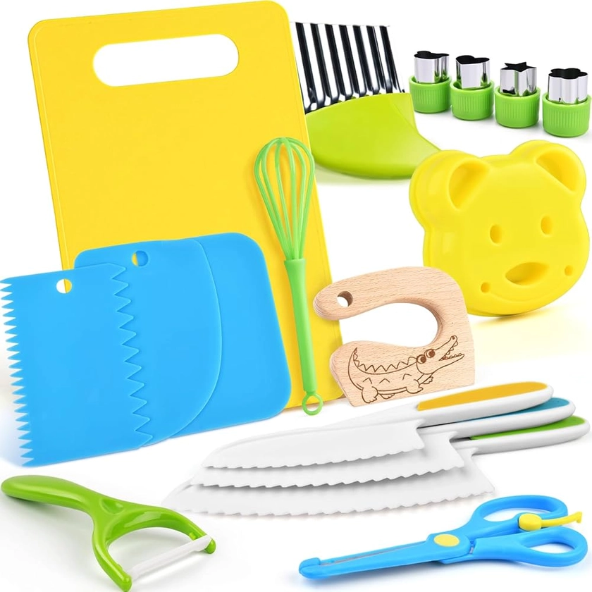 Kit Couteau sécurité de Cuisine pour Enfants - 17 Pièces Couteau Montessori Enfants pour couper et cuire des fruits ou légumes | Couteau Enfant qui ne Coupe pas, Couteaux enfants à partir de 2 ans