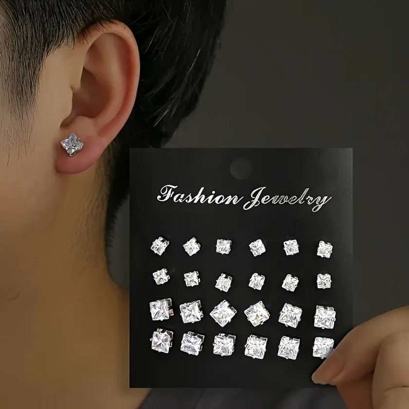 12pairs Simple Geometric Stud Earrings, Men's Ear Jewelry