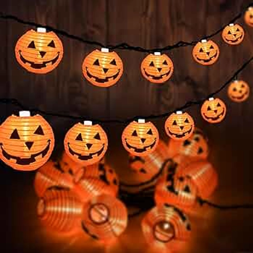 Halloween Pumpkin String Lights, 8.5Ft Jack O Lanterns String Lights with 10 Orange Pumpkin Light Blubs, Outdoor Hanging Holiday String Lights for Indoor/Outdoor Halloween Party Decor, Black Wire