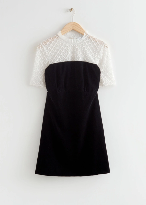 Velvet and Pearl Embellished Mini Dress - Black and White - Mini dresses - & Other Stories US