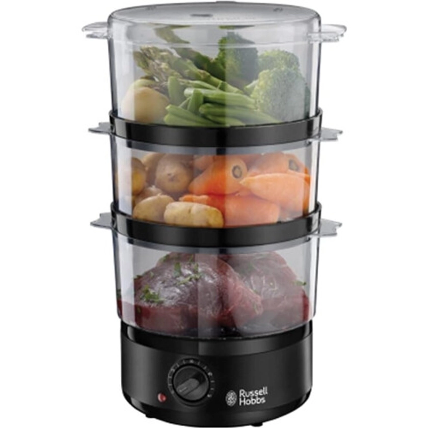 Russell Hobbs 26530 Matt Black Electric Food Steamer - 3-Tier, 7 Litre Capacity with BPA Free Baskets and Rice Bowl (Included) for Vegetables on OnBuy