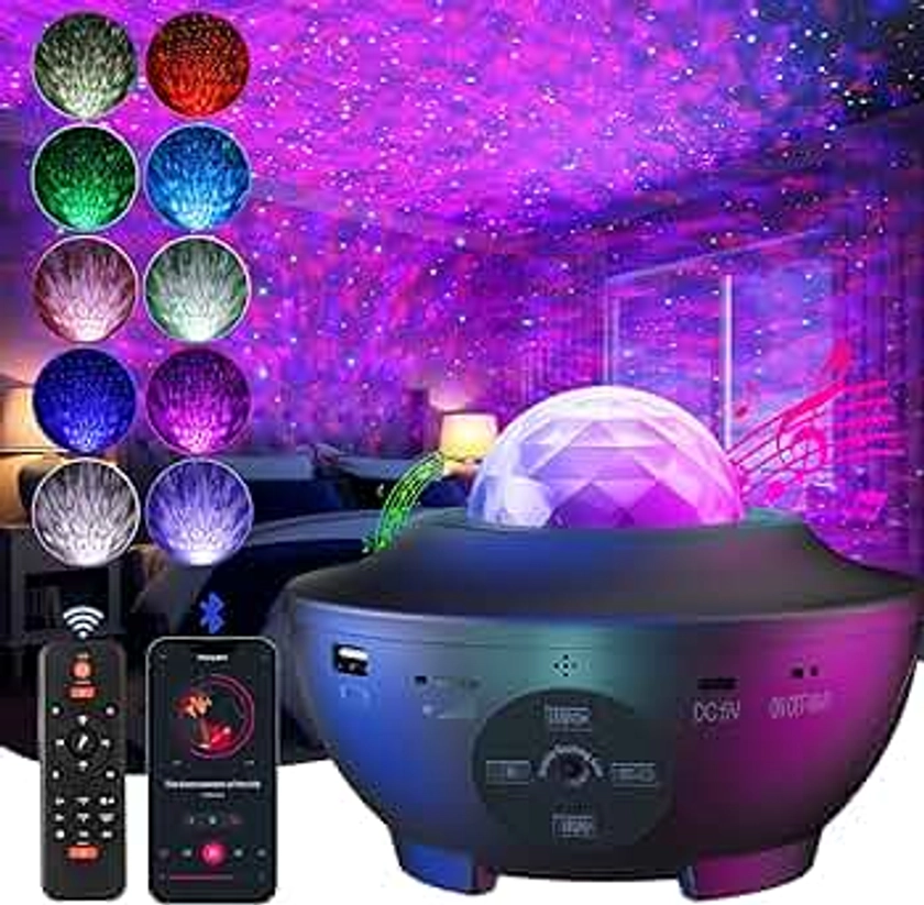 Galaxy Projector, Cinnyc Star Projector with Remote Control,Music Bluetooth Speaker,Timer,Ocean Wave Star Sky LED Night Light Lamp for Baby,Kids Bedroom,Stage,Birthdays,Christmas