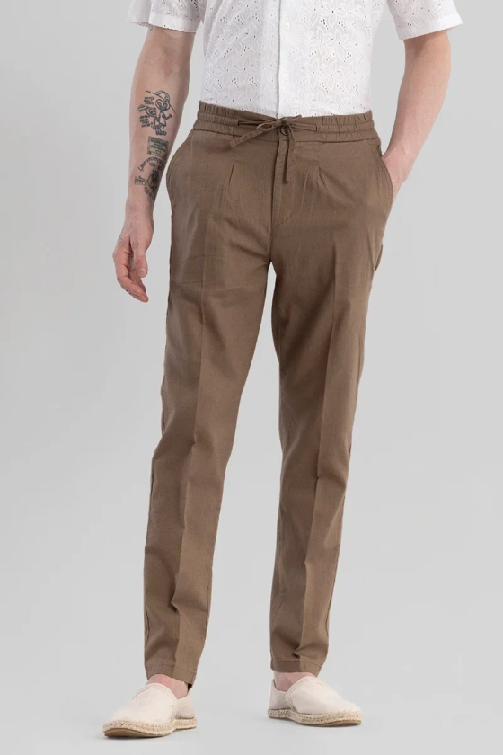Nova Brown Linen Blend Trouser