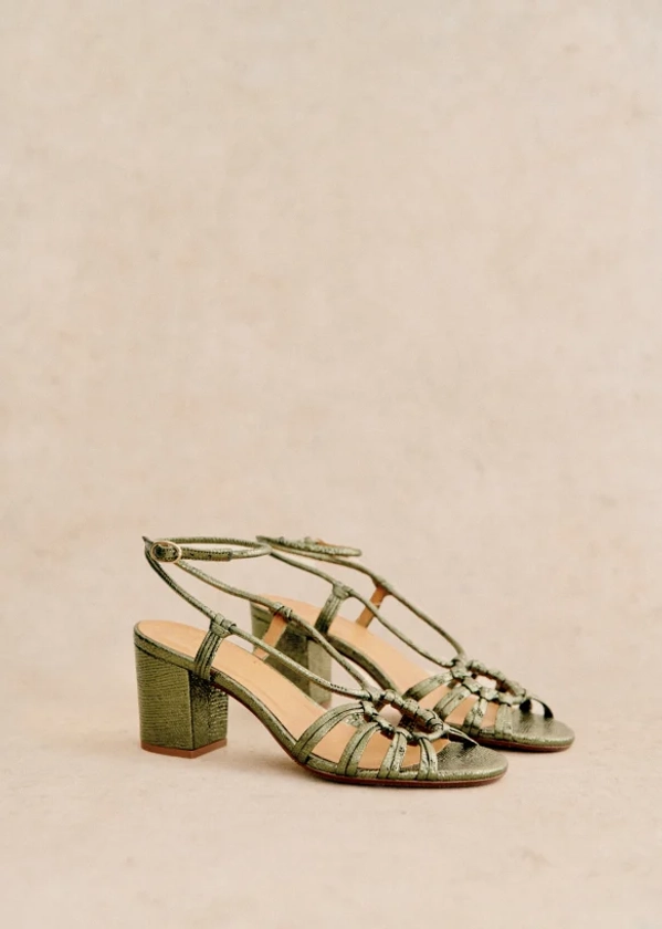 Gloria Sandals - Metallic khaki - Metallic-effect goatskin leather - Sézane