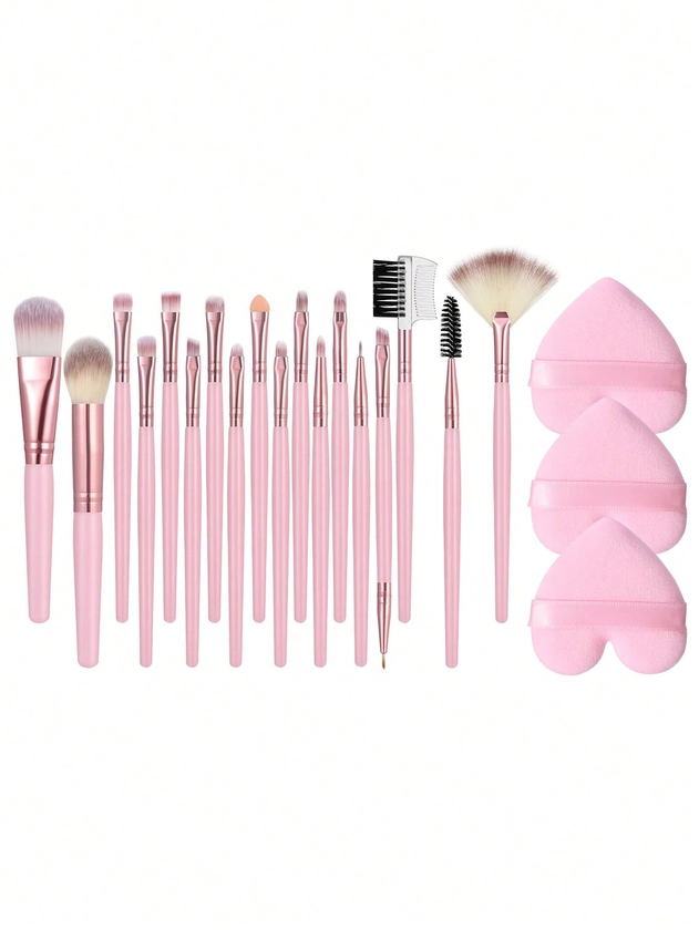 18Pcs Makeup Brush & 3Pcs Puff Cosmetic Brush Set Makeup Tools