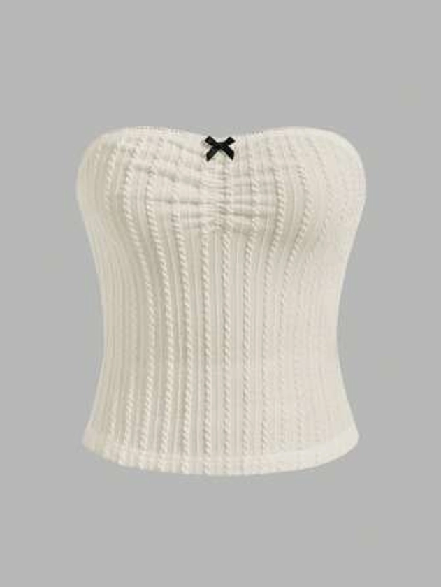SHEIN MOD Summer Going Out Bow Front Tube Cable Knit Top