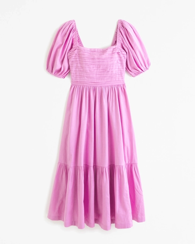 Women's Emerson Linen-Blend Puff Sleeve Midi Dress | Women's Dresses & Jumpsuits | Abercrombie.com