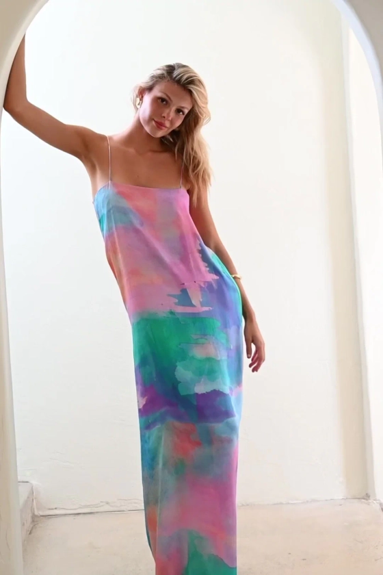 Cindy Maxi Shift Dress — Watercolor