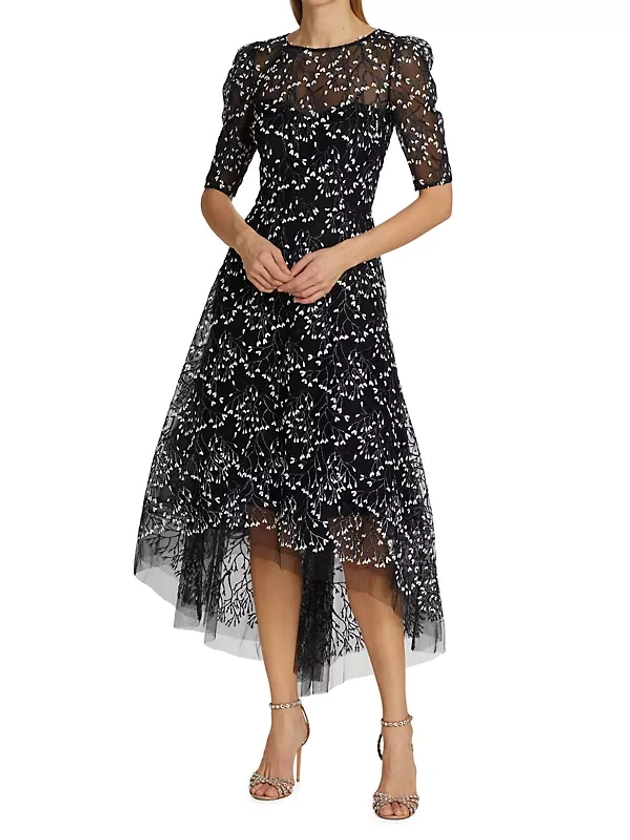 Shop Teri Jon by Rickie Freeman Floral Bead-Embellished Midi-Dress | Saks Fifth Avenue