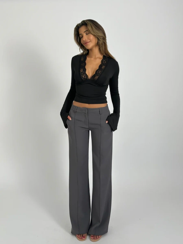 Vera Wide low waist pants - dark grey