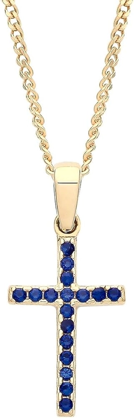 Old English Jewellers 9ct Gold Sapphire Cross REVERSIBLE Pendant Necklace + 18" Chain