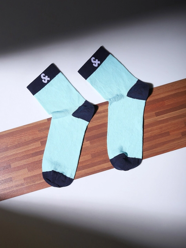 Jack & Jones Men Blue & Black Solid Above Ankle-Length Cotton Socks