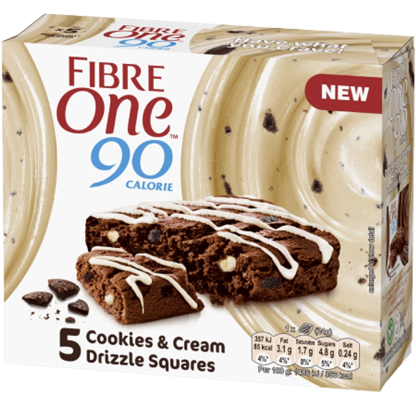 Cookies & Cream Drizzle Squares – Fibre One 90 calorie UK