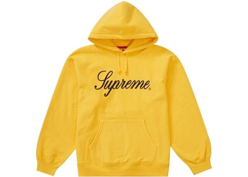 Supreme Raised Script Hooded Sweatshirt Yellow Sz Large