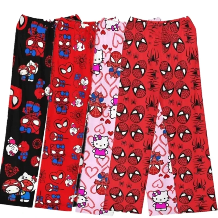 Pantalon de pyjama en coton Spider-man pour femmes et hommes, vêtements de salon pour filles, bas de nuit, nouveau, printemps, 2024