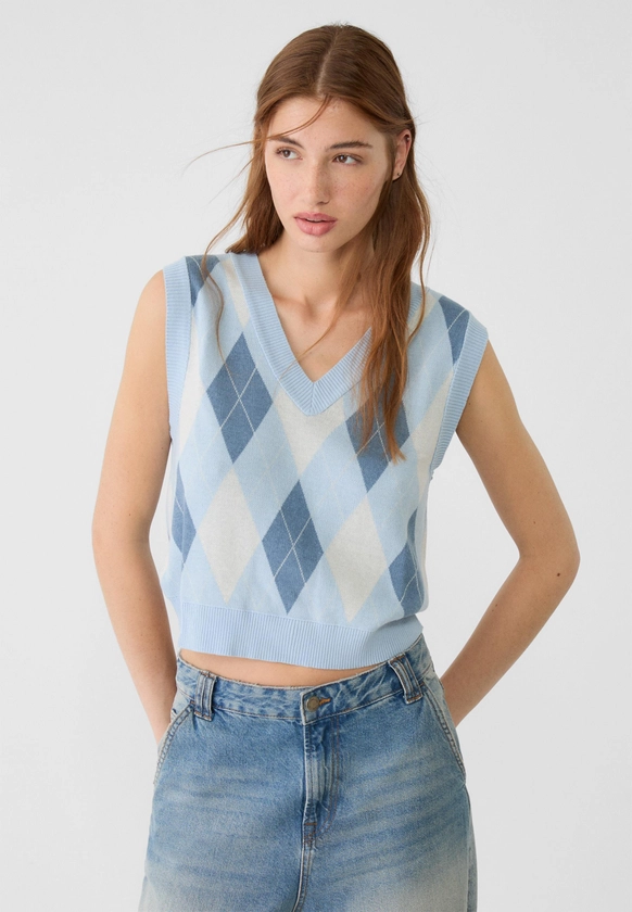 Argyle knit vest - Women's Waistcoats | Stradivarius Italy