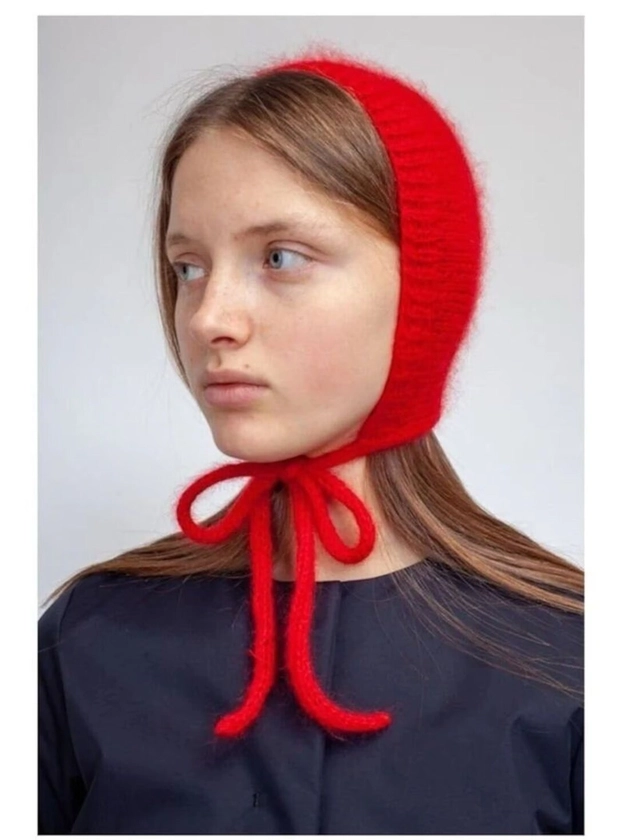 Hand Knit Tie Bonnet, Red Winter Warm Hat, Crochet Balaclava Bonnet, Handknitted Bonnet, Handmade Bonnet, Unisex Bonnet, Handmade Balaclava - Etsy UK