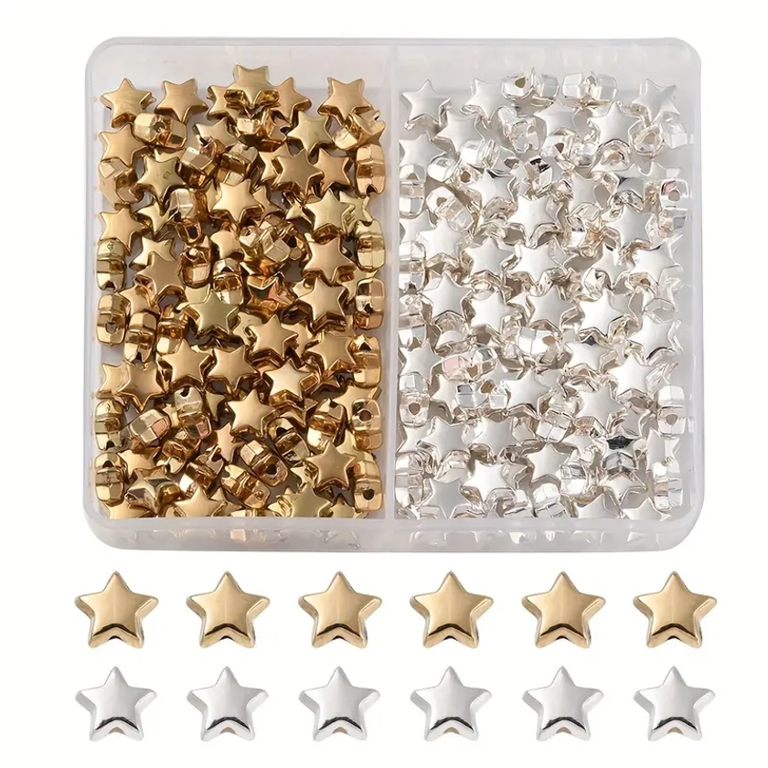 About 200pcs/Box 2 Colors Golden Silvery CCB Plastic Star Beads For Jewelry Making DIY Beaded Bracelet Necklace Handmade Craft Supplies