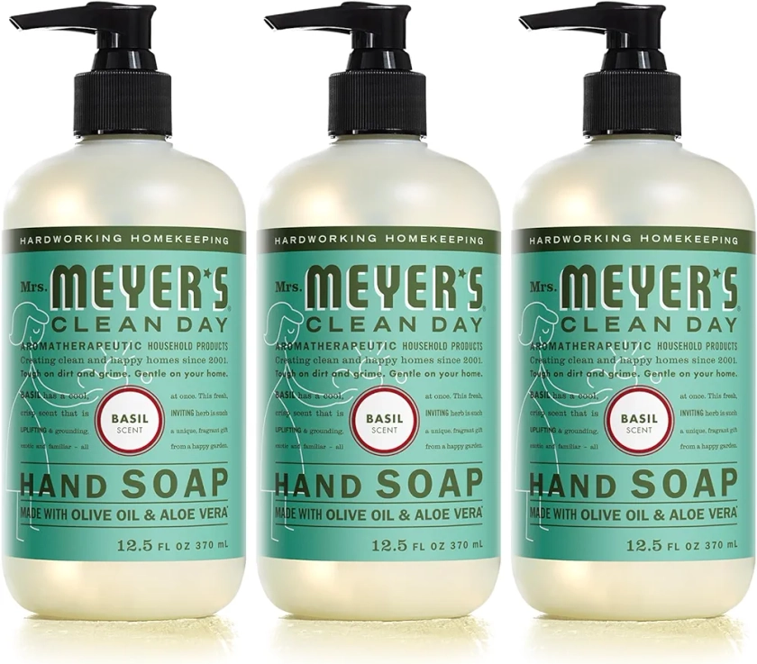 Mrs. Meyer’s Hand Soap, Basil, Made with Essential Oils, 12.5 oz - Pack of 3