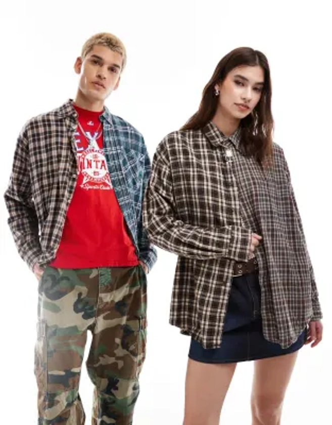 Reclaimed Vintage Revived x Glass Onion unisex spliced check shirt