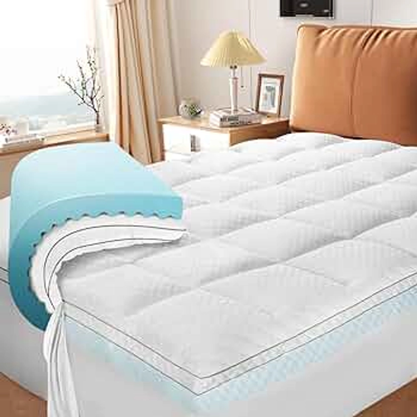 Dual Layer 4 Inch Memory Foam Mattress Topper Twin XL Size,3 Inch Egg Crate Gel Memory Foam and 1 Inch Down Alternative Pillow Top with 8-21 Inch Deep Pocket