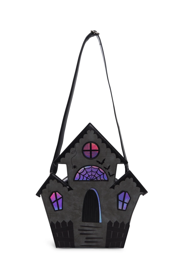 Trickz N Treatz Holographic Haunted House Crossbody Bag - Black