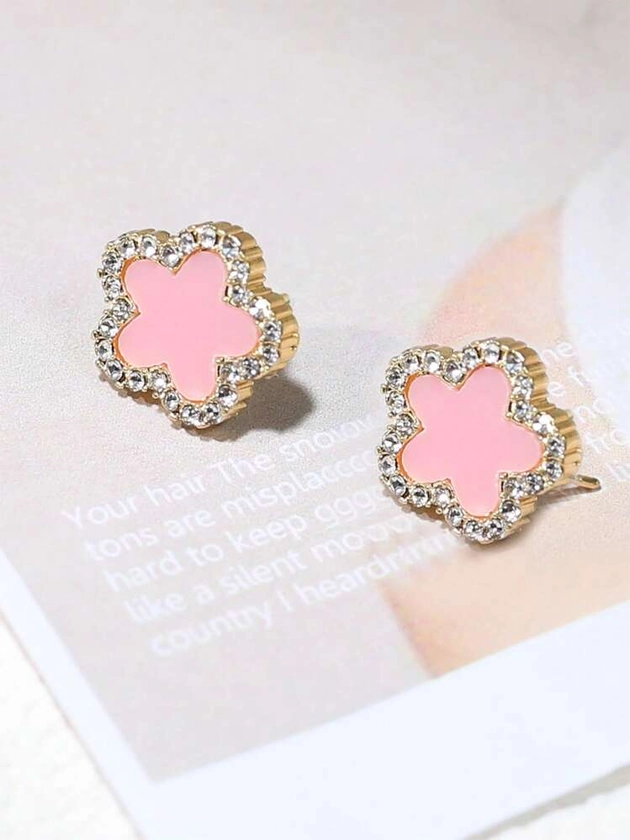 Rhinestone Flower Stud Earrings | SHEIN UK