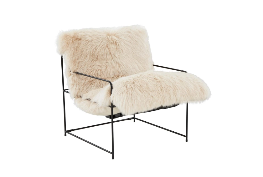 Kimi Natural White Fabric Genuine Sheepskin Arm Chair
