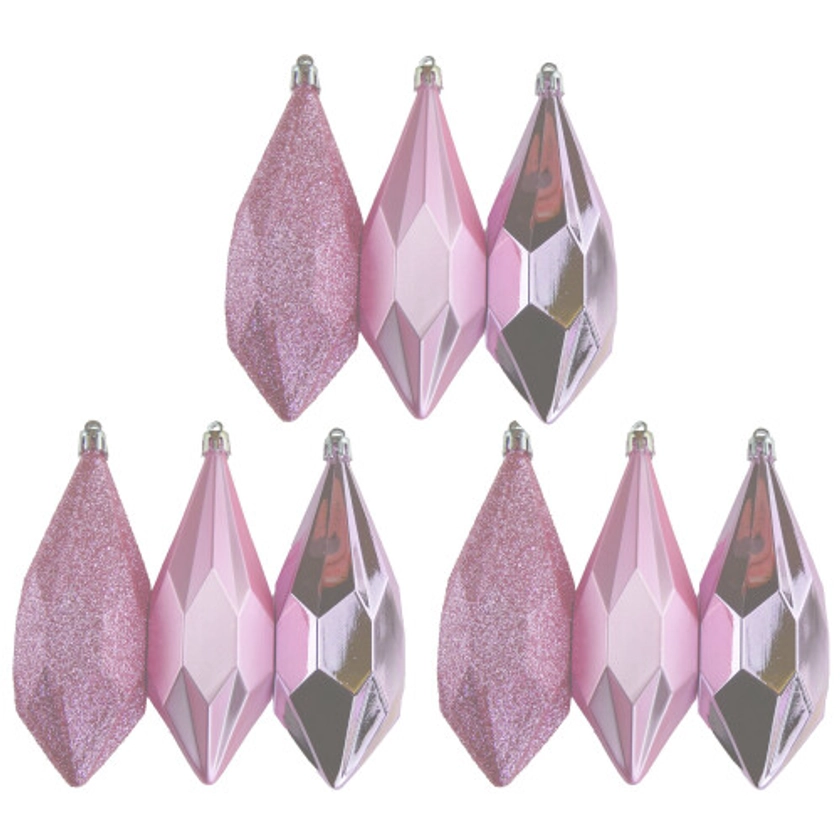 Large Geo Ice Pink Christmas Tree Teardrop 13cm Baubles Decorations (Set of 6)