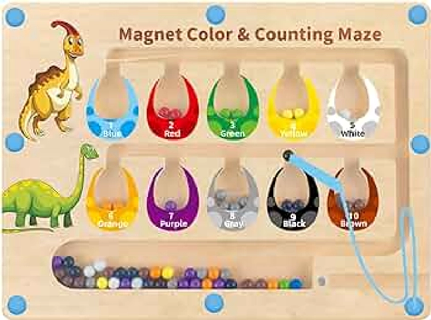 DQMOON Montessori Toys for 3 4 5 Year Old Boys Girls, Magnetic Color and Number Maze Wooden Toys for 3-5 Year Old, Kids Educational Toys for Boys Girls Age 2-5, Birthday Gifts Xmas Stocking Fillers