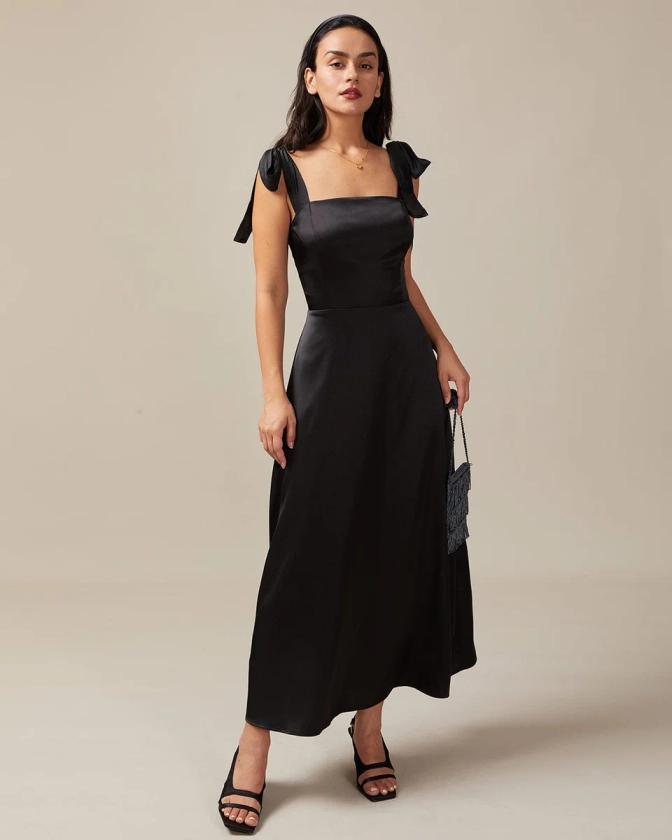 The Black Tie Strap Satin Maxi Dress & Reviews - White,Black - Dresses | RIHOAS