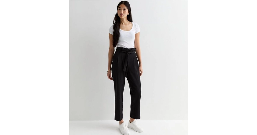 Black High Waist Paperbag Trousers | New Look