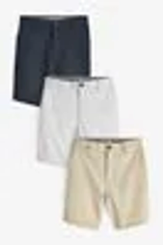 Navy Blue/Grey/Stone Slim Stretch Chinos Shorts 3 Pack