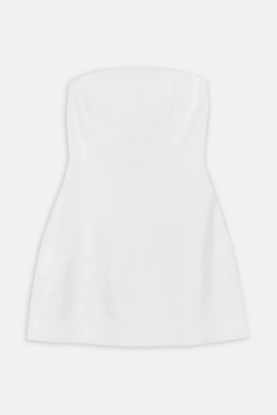 Strapless Linen A Line Mini Dress - White